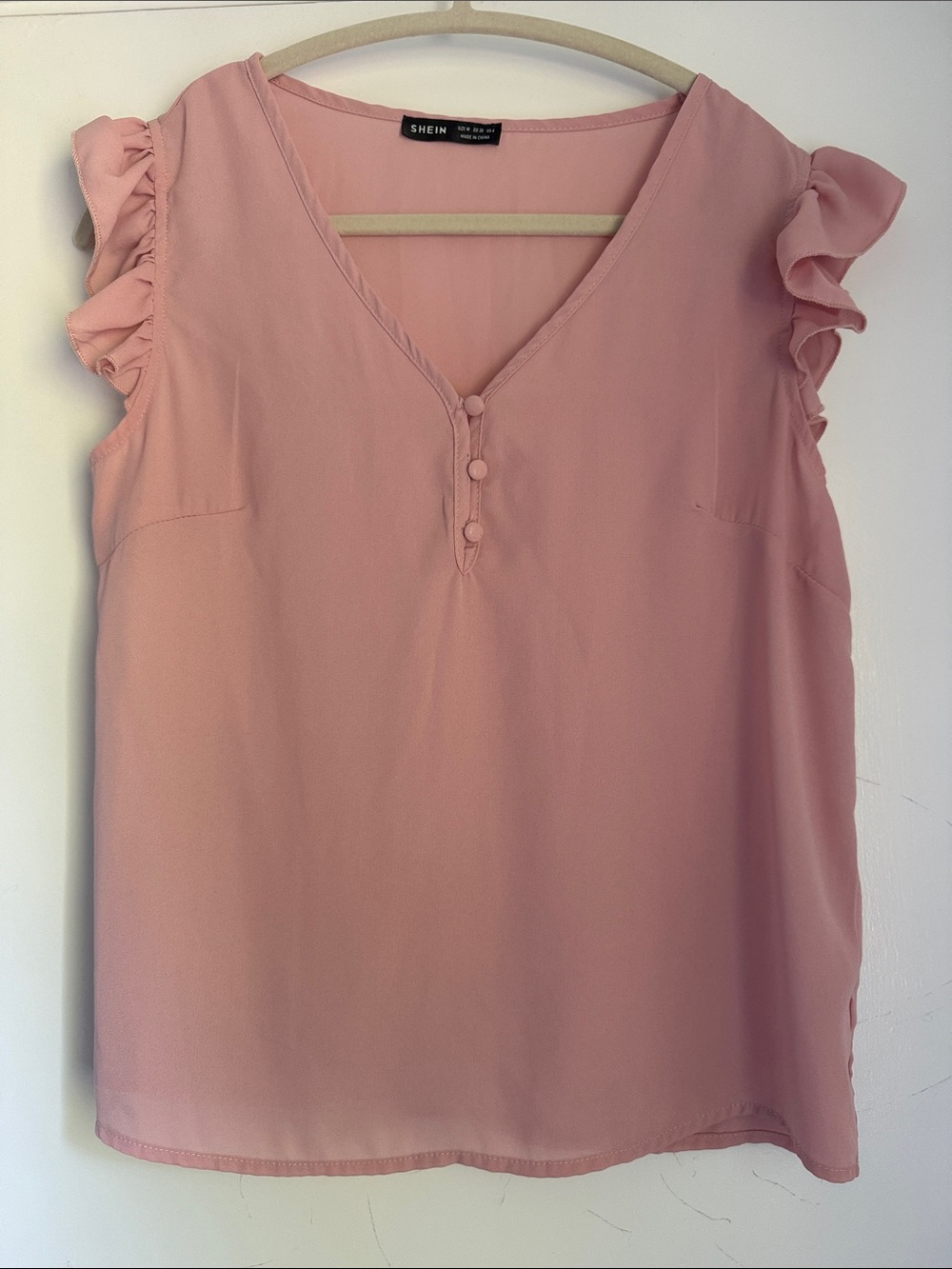 SHEIN Dusty Pink Ruffle Sleeve V-Neck Blouse